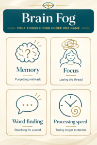Diagram showing the four systems behind brain fog symptoms